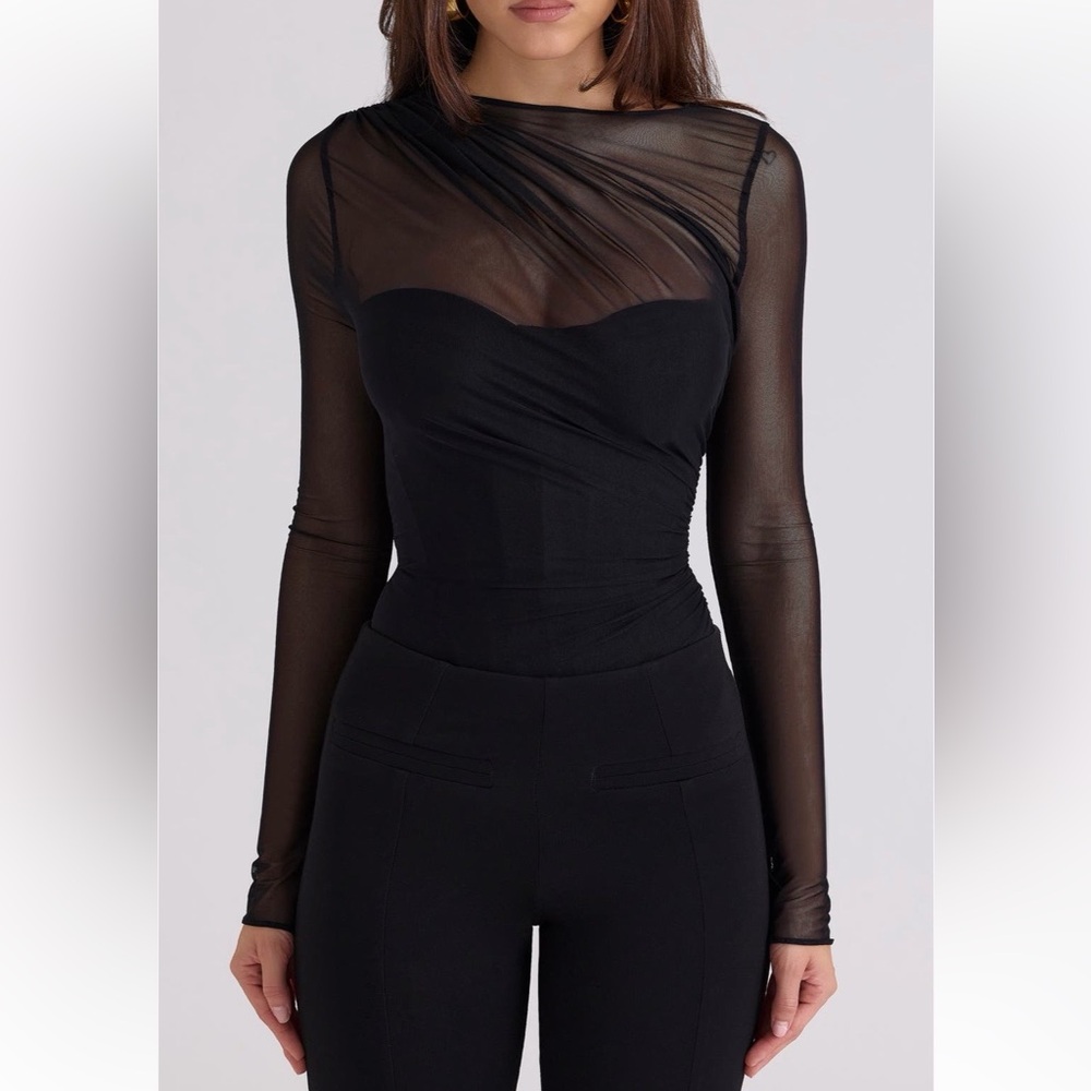 House Of Cb Orelia Draped Mesh Bodysuit